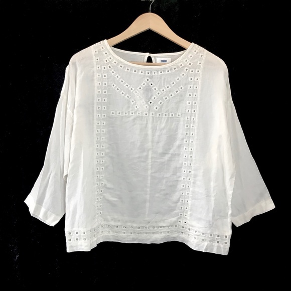 NWT Old Navy square embroidered cotton 3/4 sleeve - Picture 4 of 8